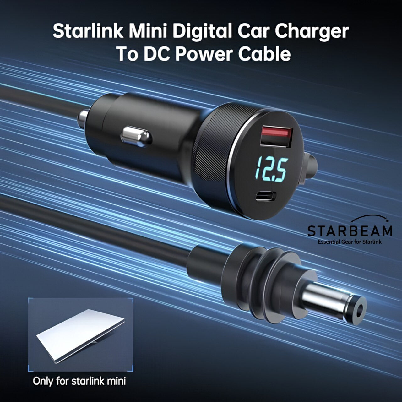 Starbeam Starlink Mini 12/24V DC 3m LCD Screen Cigarette Lighter Power Cable