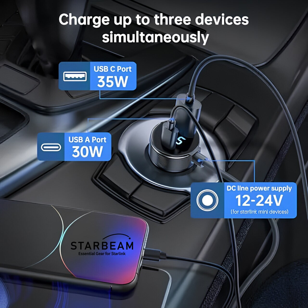 Starbeam Starlink Mini 12/24V DC 3m LCD Screen Cigarette Lighter Power Cable