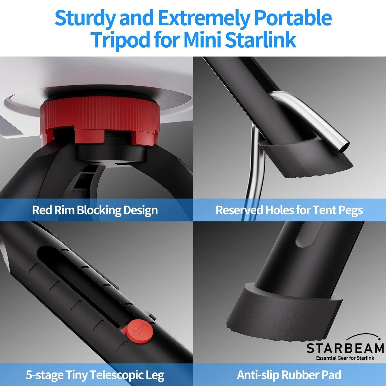 Starbeam Starlink Mini 18cm Extendable Tripod with Adapter and Pegs