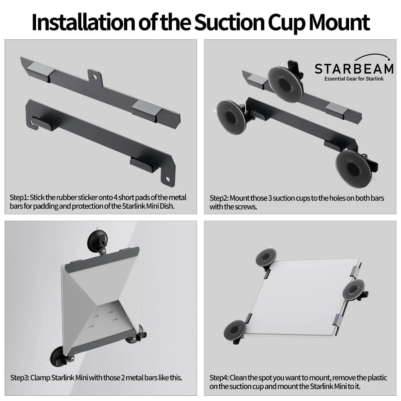 Starbeam Starlink Mini 3 Suction Cup Mount for Vehicle Sunroof or Window